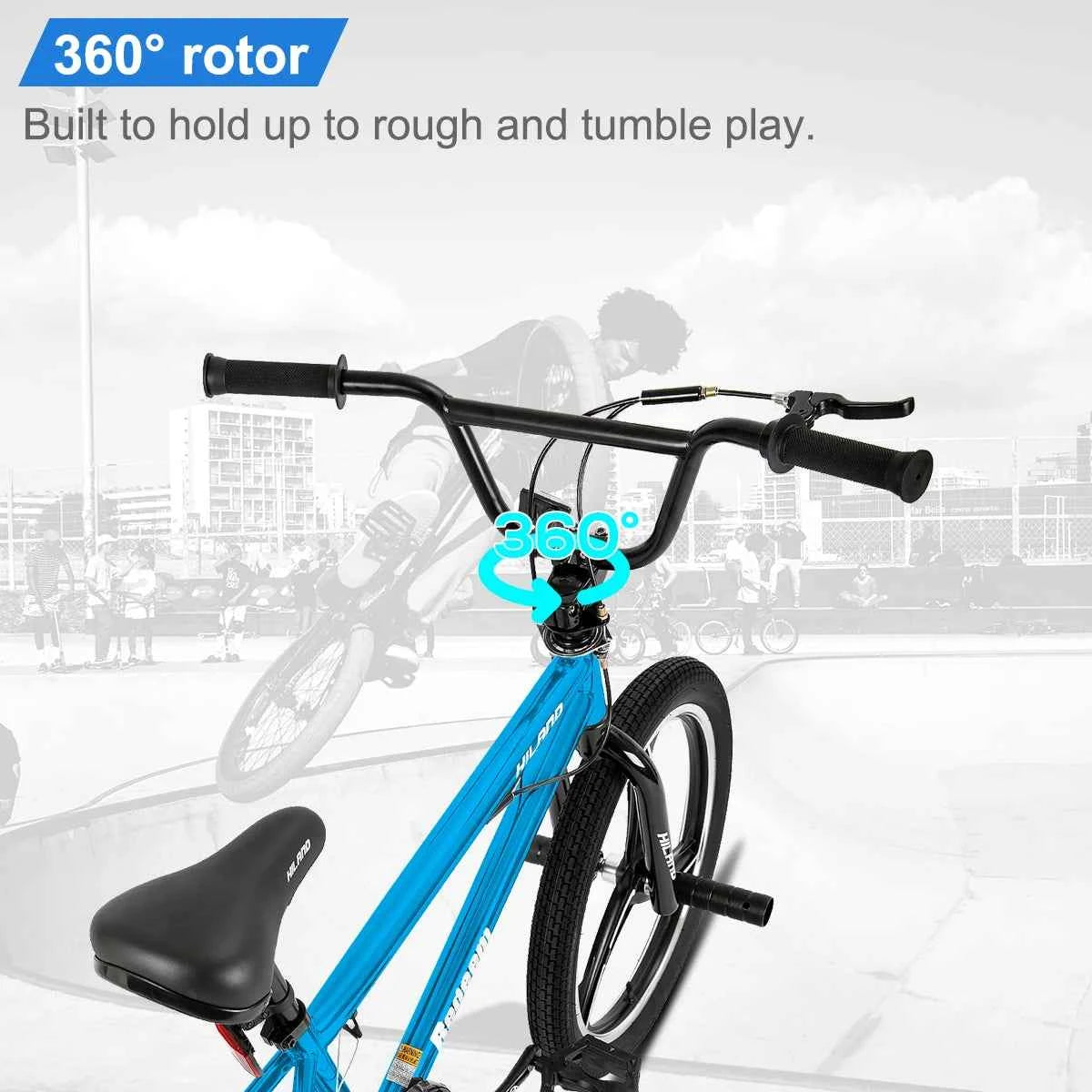 Hiland 20 Inch Kids BMX Bike for Boys Girls Ages 5-12, 360 Degree Rotor Freestyle, 4 Pegs Single Speed Kid’s BMX Bicycle