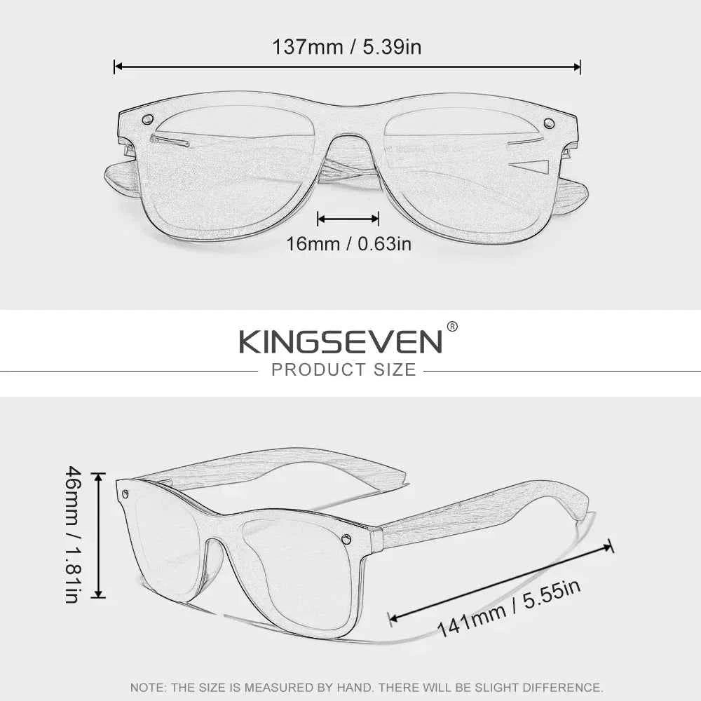 KINGSEVEN Wooden Rimless Polarized Sunglasses – UV400 Large Frame, Retro Style
