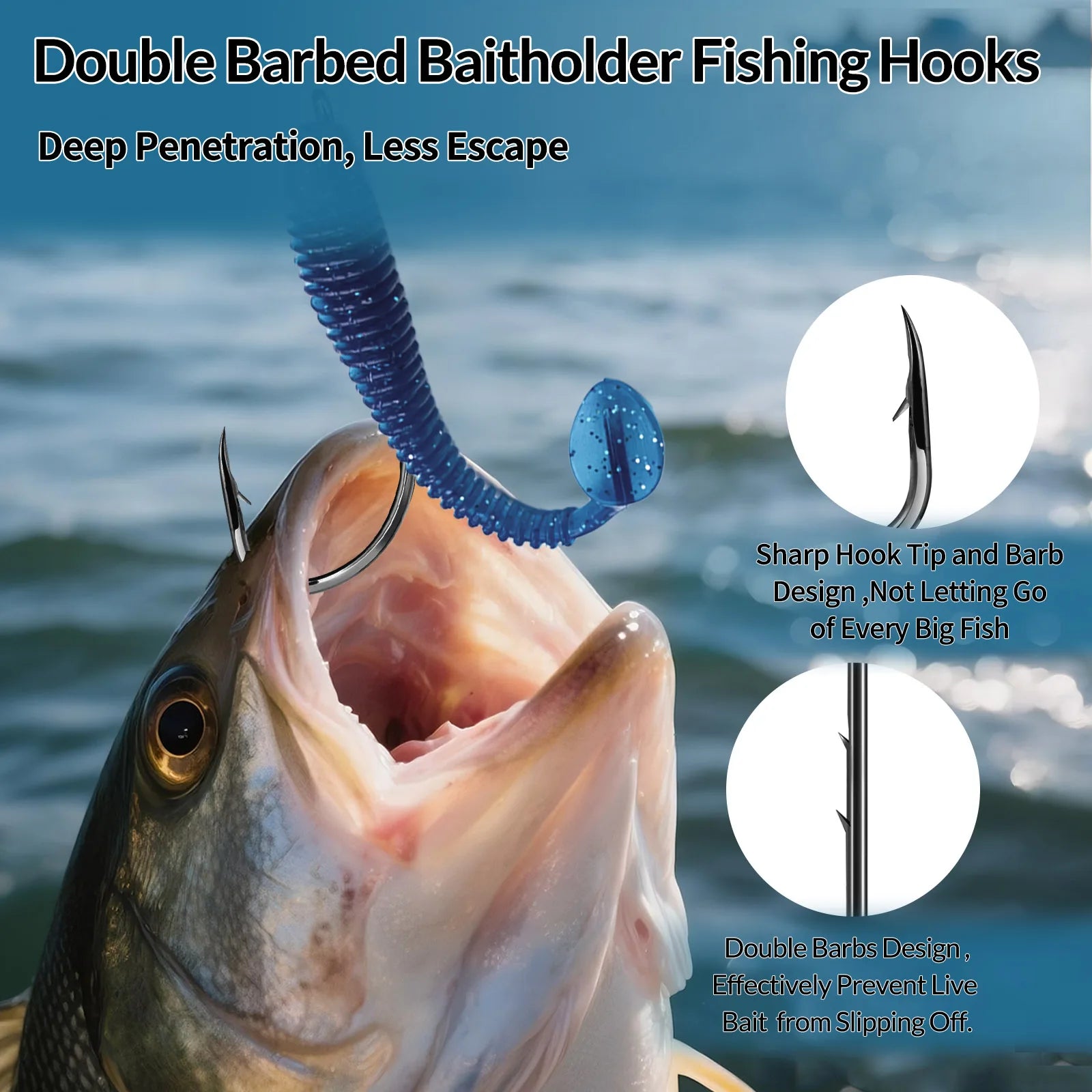 9KM Baitholder Fishing Hooks Sea Barbed Long Shank Beak Hook Live Bait Holder Fishing Worm Hooks
