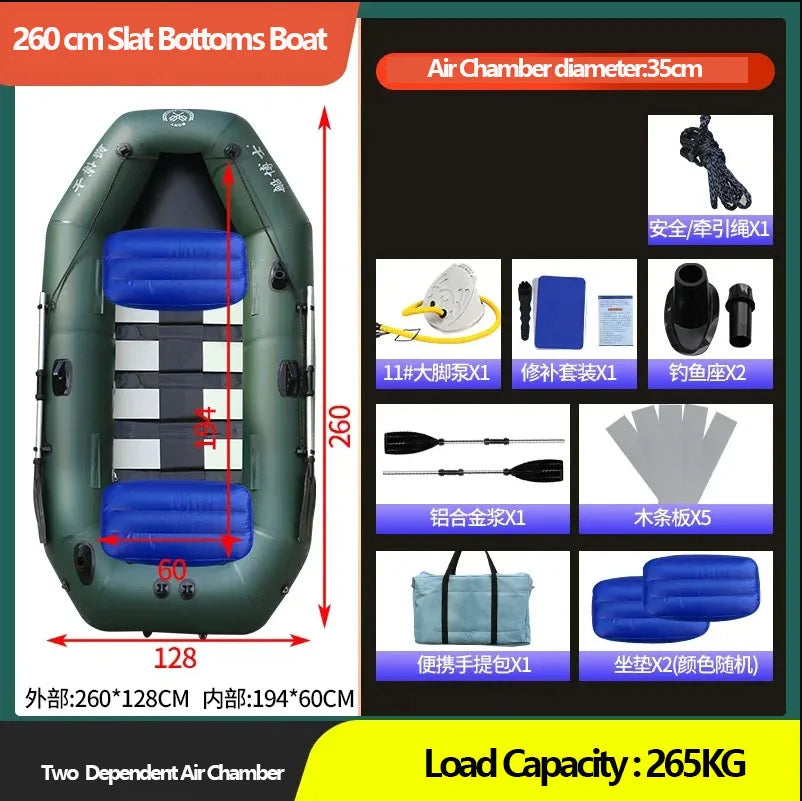 1.75~3.6m Green Fishing Kayak PVC Inflatable Boat with Air Deck Bottoms Set Fishing Boat Raft Rubber Dinghy Inflatable Clip Net