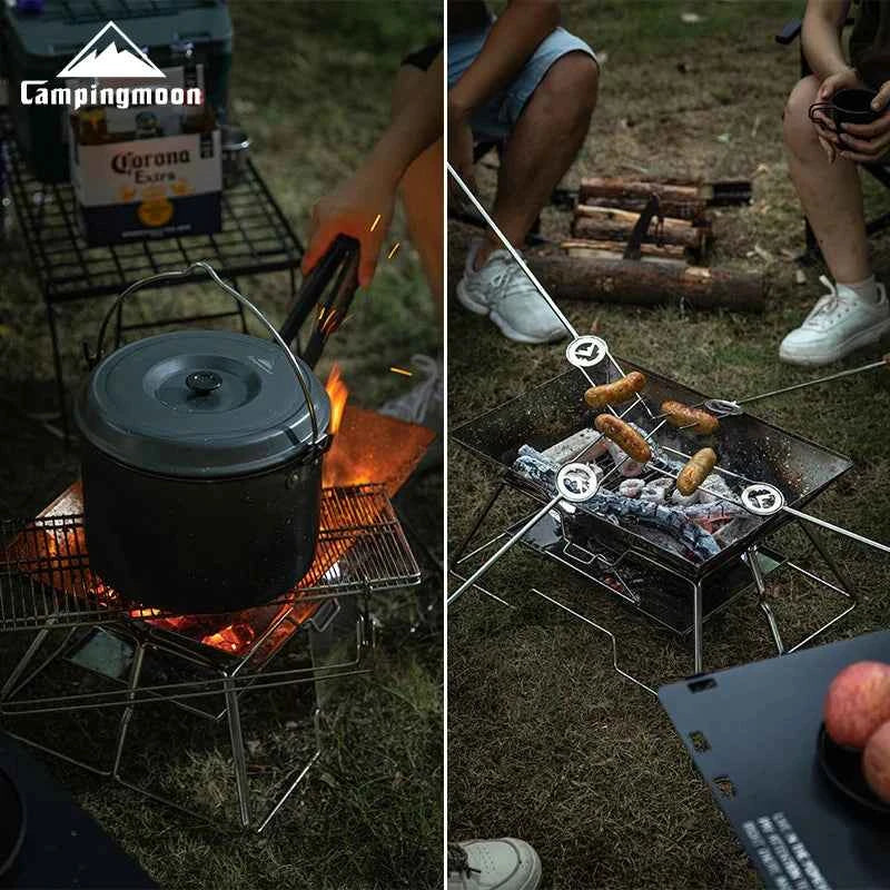 CAMPINGMOON Folding Stainless Steel BBQ Grill – Portable Camping & Picnic Barbecue