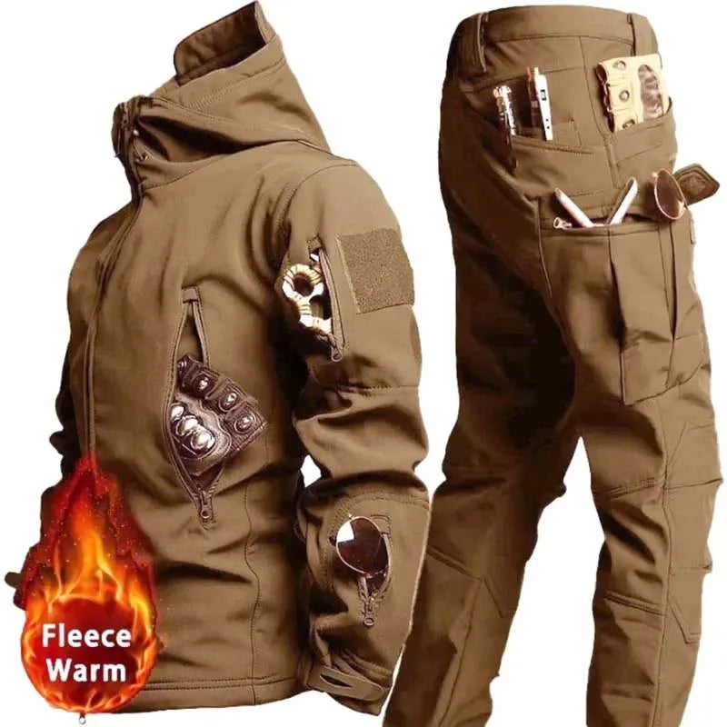 AUKUPKEE Shark Skin Soft Shell Tactical Suit – Fleece-Lined Windproof Jacket & Pants Set