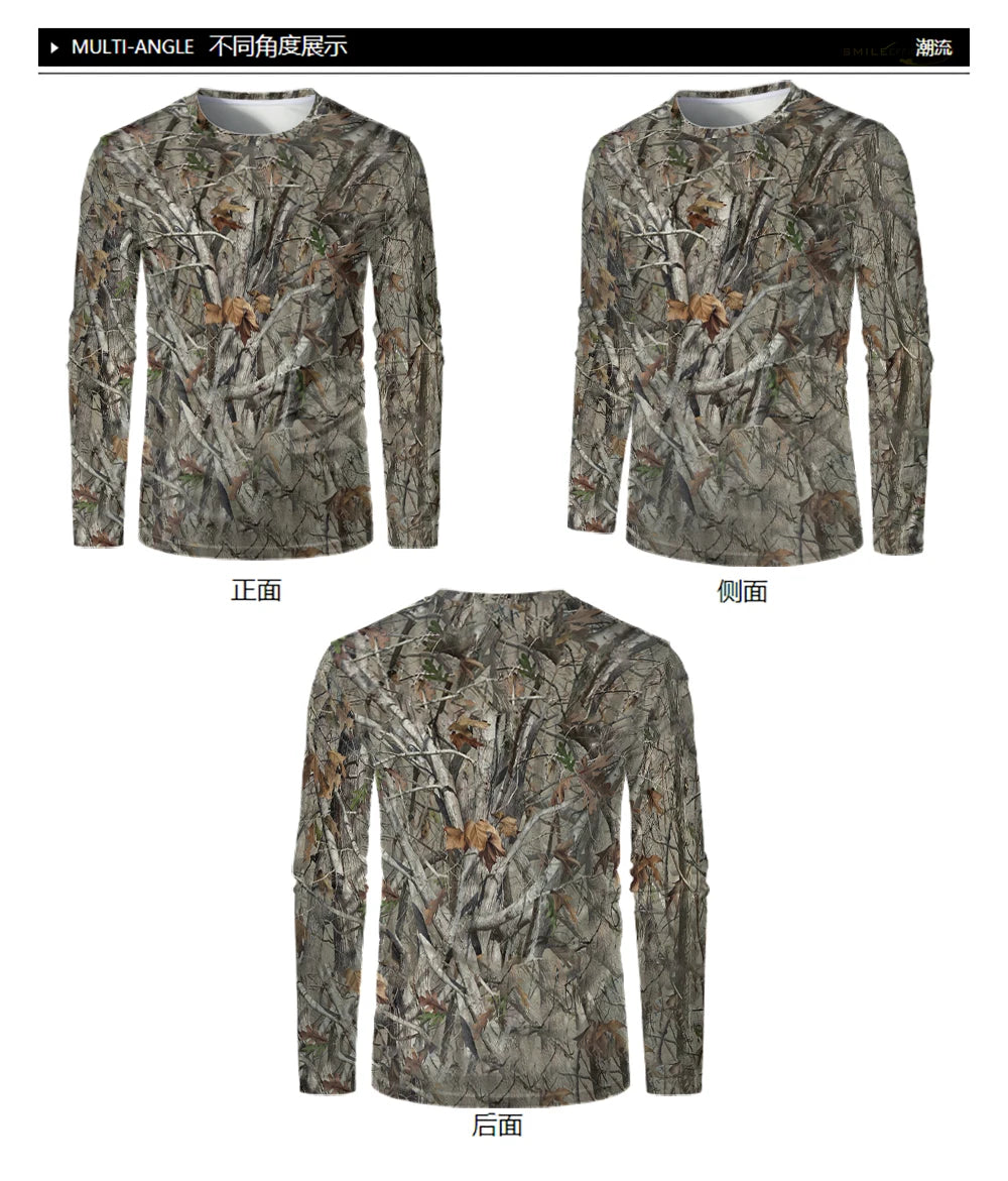 Camouflage Hunting Long Sleeve Men T-shirt Outdoor Sports Tactical Training Clothes Tee Hiking Fishing Camping Quick Drying Tops