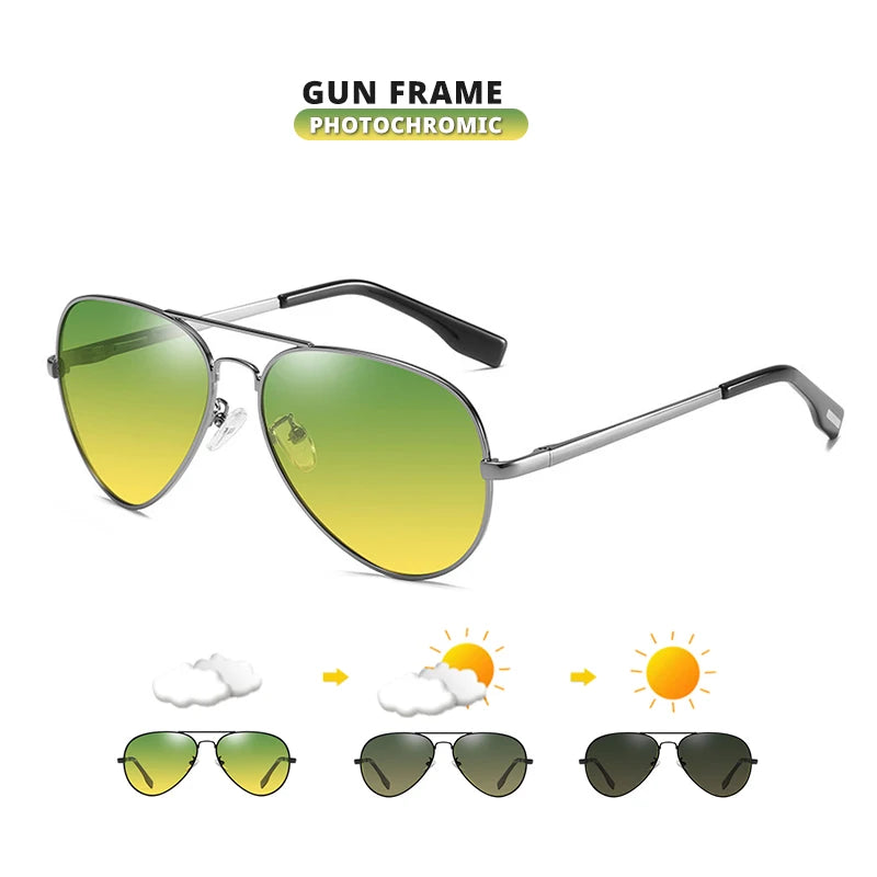 LIOUMO GL3025 Photochromic Pilot Sunglasses – Polarized, Day-Night, UV400, Unisex