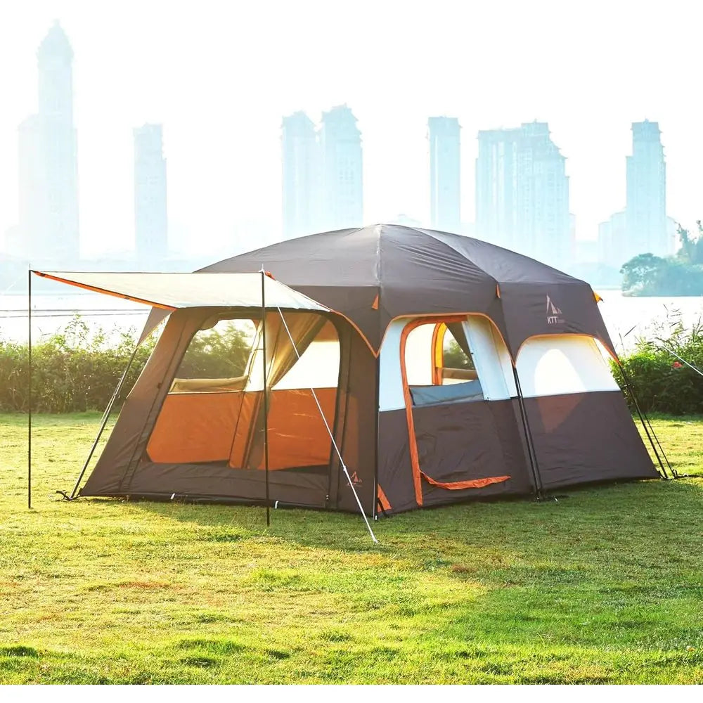 Spacious 6-14 Person Family Cabin Tent with 3 Doors & 3 Mesh Windows for Waterproof Outdoor Adventures
