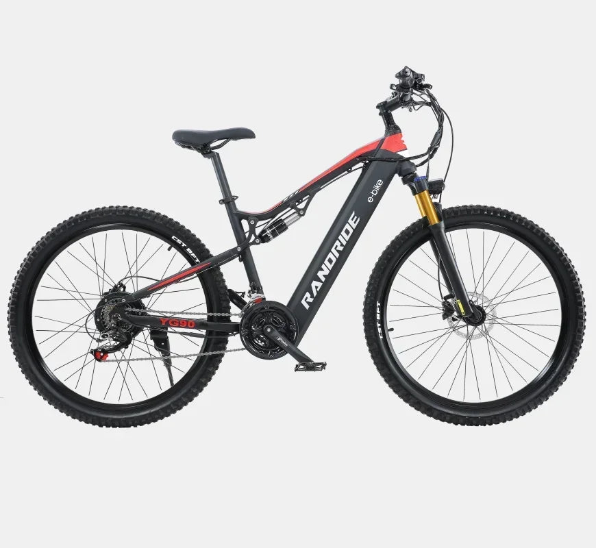 Electric Bicycle RANDRIDE YG90 1000W 48V17AH Hydraulic Brake E-bike with Full Suspension 21 Gears Shift Free Rack Electric bike