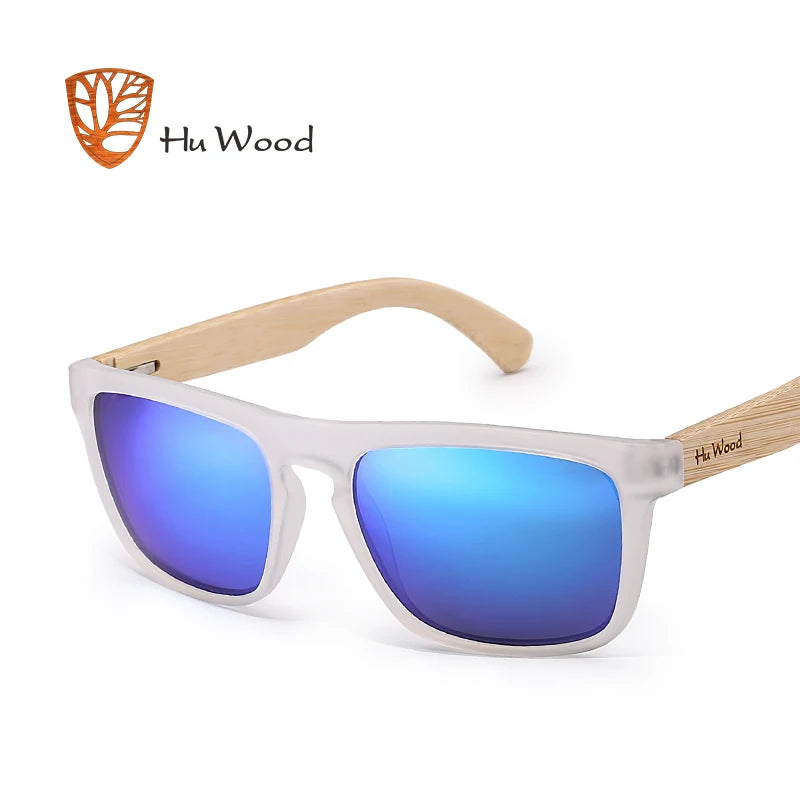 HU WOOD 8002 Zebra Wood Sunglasses – Polarized Mirror, UV400, Tall Rectangle, Unisex