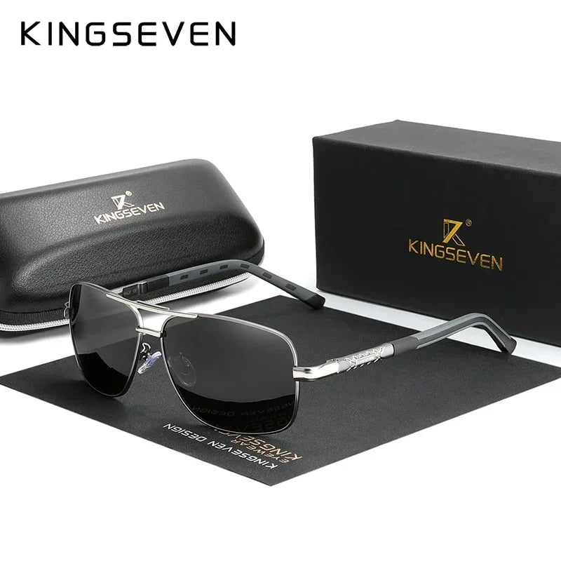 KINGSEVEN 724543 Al-Mg Sunglasses – Polarized, UV400, Tall Narrow Rectangle, Unisex