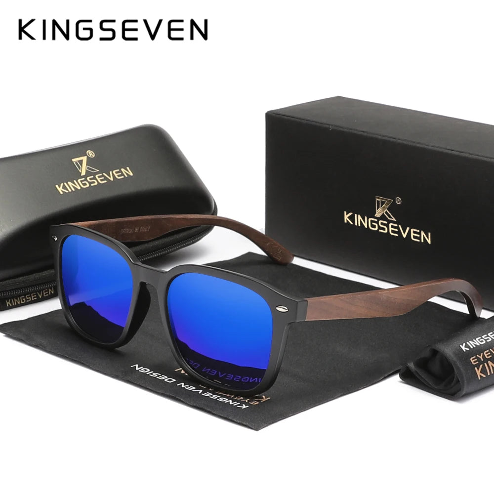 KINGSEVEN W5521 Black Walnut Wood Polarized Sunglasses – Handmade, UV400, Men’s