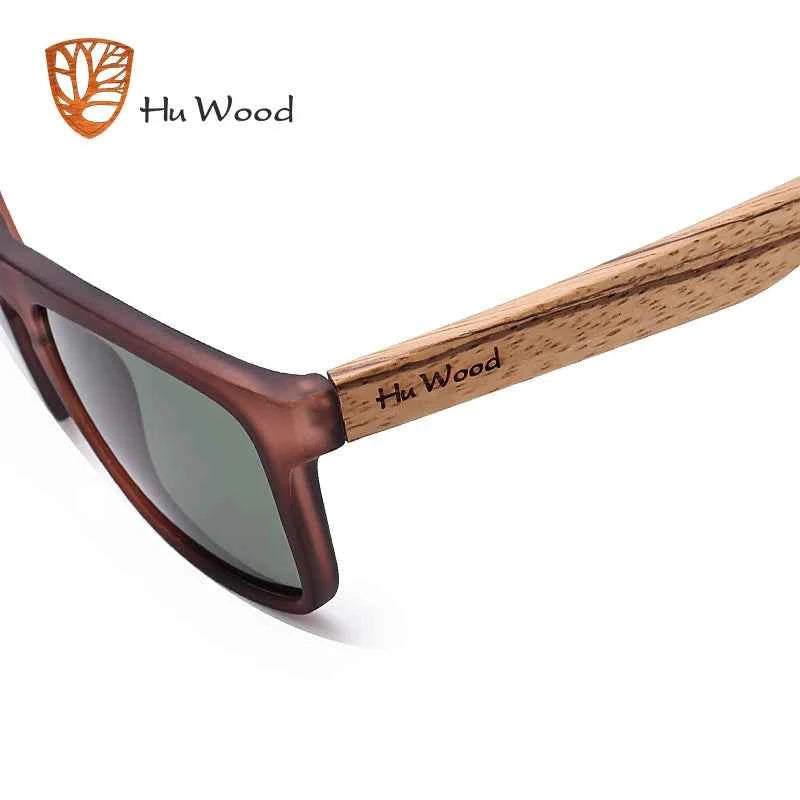 HU WOOD 8002 Zebra Wood Sunglasses – Polarized Mirror, UV400, Tall Rectangle, Unisex