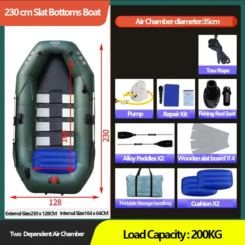 1.75~3.6m Green Fishing Kayak PVC Inflatable Boat with Air Deck Bottoms Set Fishing Boat Raft Rubber Dinghy Inflatable Clip Net