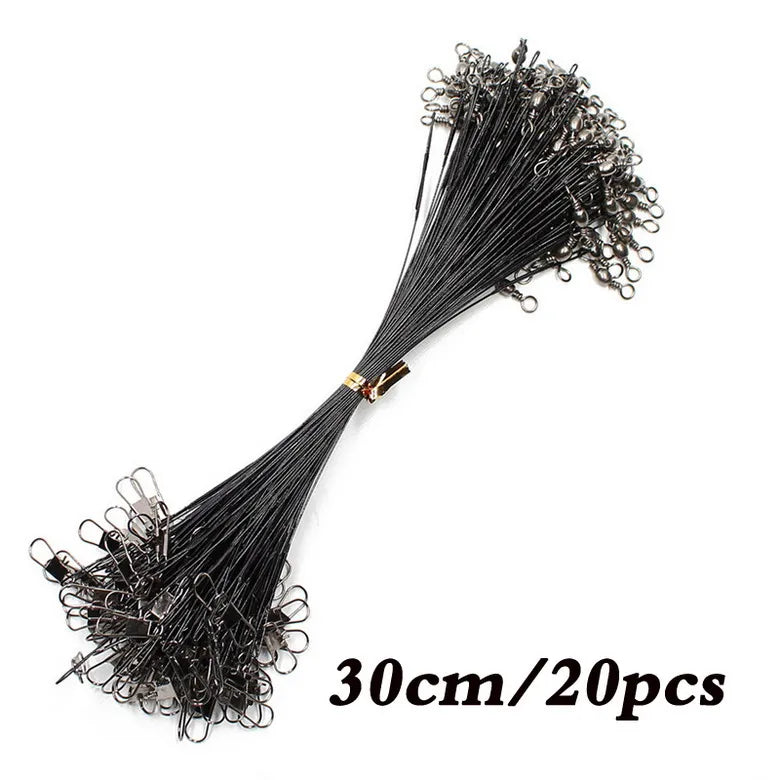 Anti Bite Steel Fishing Line Steel Wire Leader With Swivel Fishing , Leash Fishing Wire 15cm 20cm 30cm