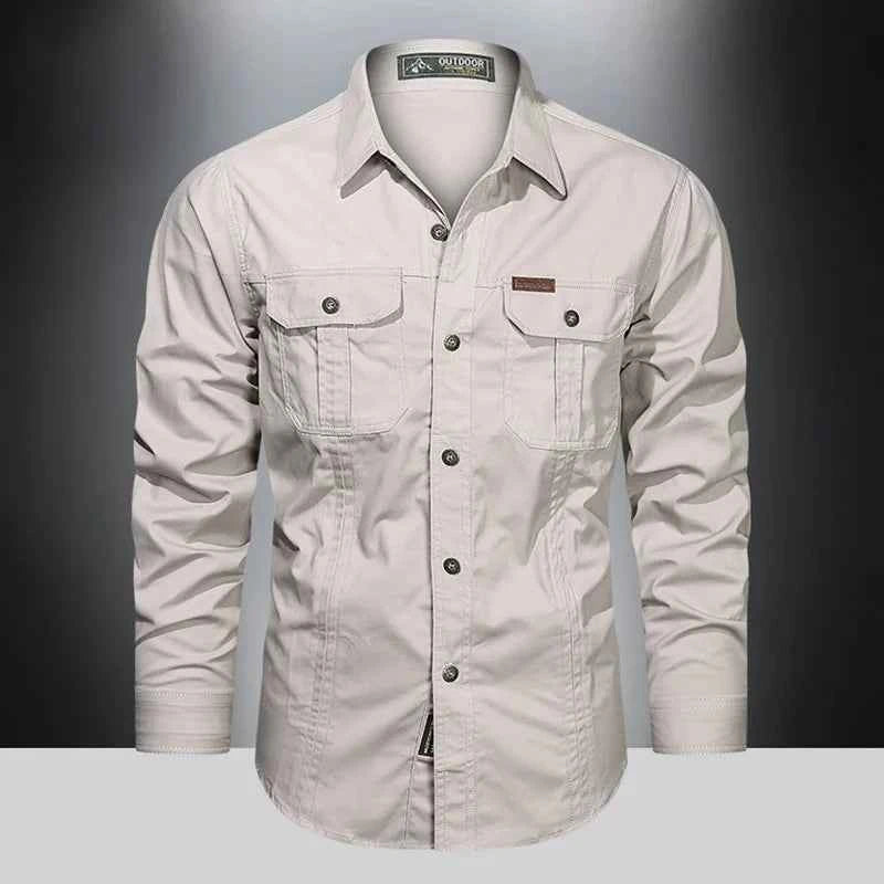2024 Spring Cotton Cargo Shirt for Men Long Sleeve Multi-Pocket Shirts Outdoor Casual Clothing High Quality Military Overshirt