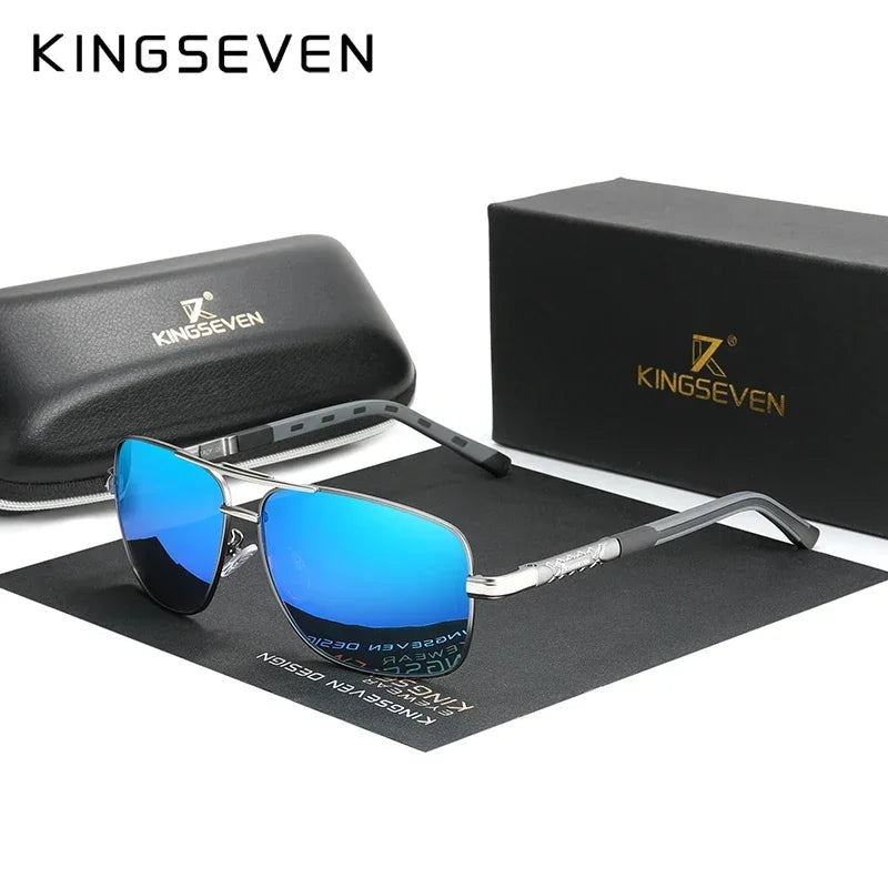 KINGSEVEN 724543 Al-Mg Sunglasses – Polarized, UV400, Tall Narrow Rectangle, Unisex