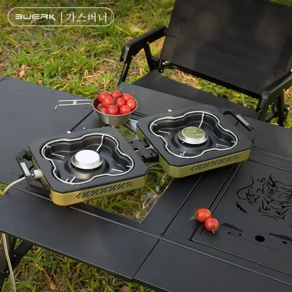 BUERK Camping Stove Double Burner Portable High Firepower Folding Camp Gas Burner Outdoor Bbq Cooking Set Picnic Gas Stove New