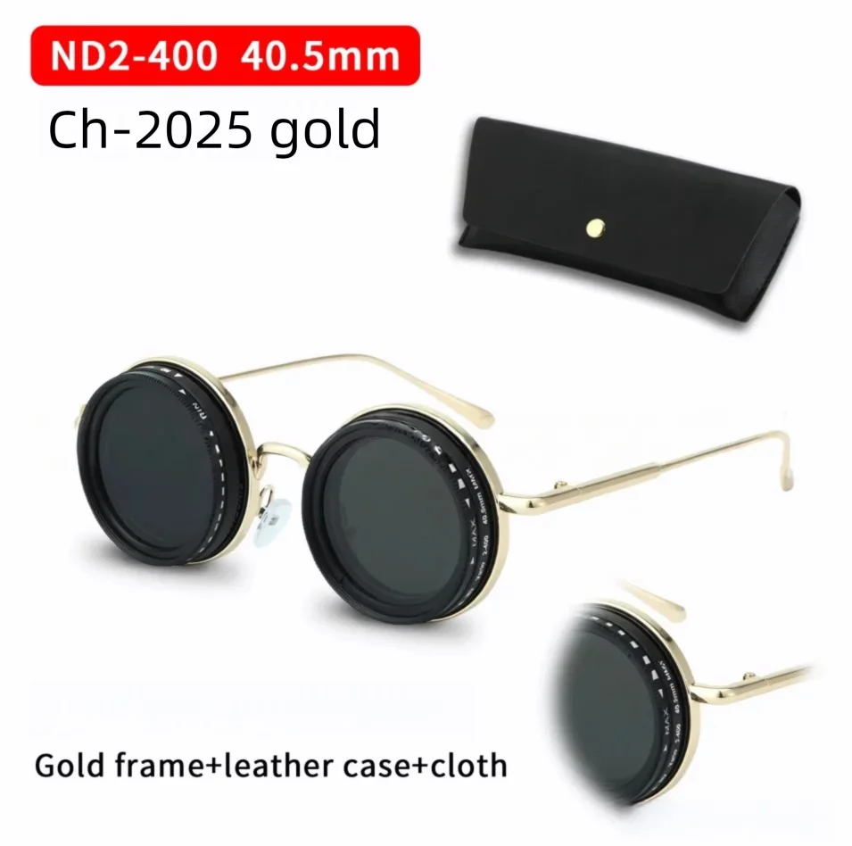 lafforgue ND9 Adjustable Dimming Steampunk Sunglasses – 9-Level ND Filter, Leather Side Shields, UV400, Unisex