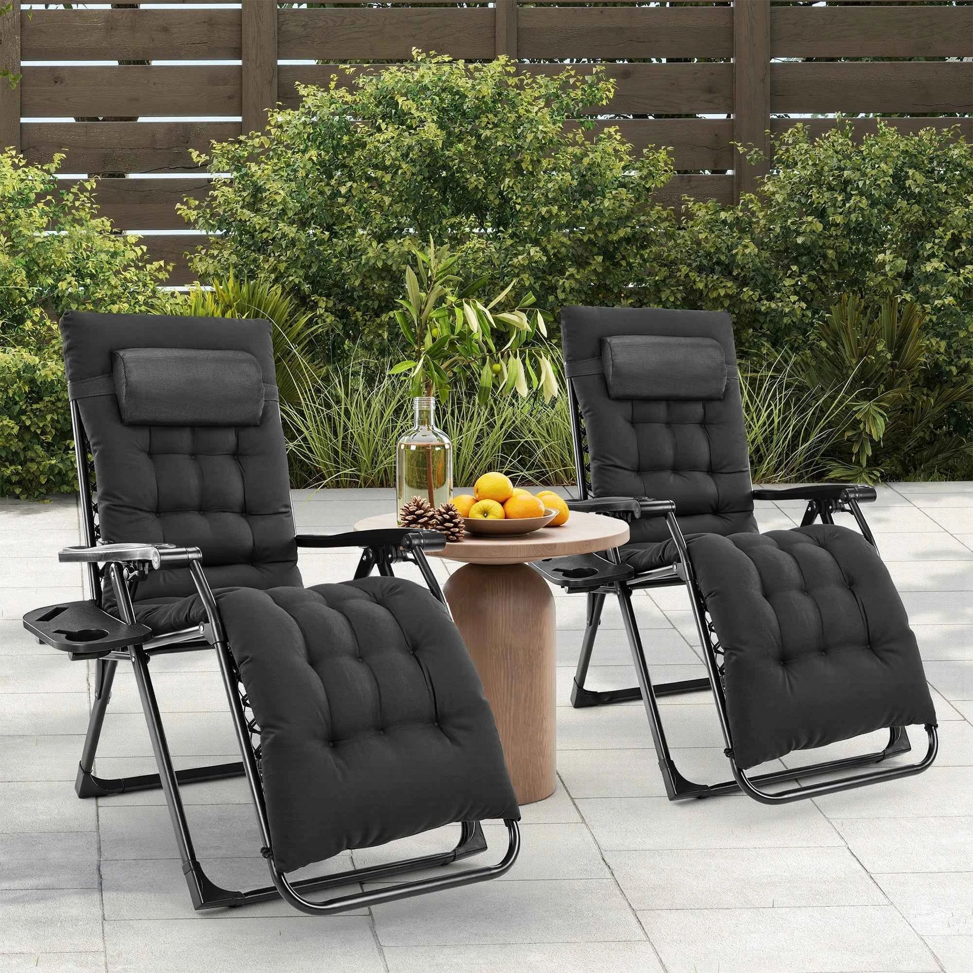 JHK Zero Gravity Recliner Camping Patio Lounge Chair Folding Portable with Cup Holder Trays Removable Cushion For Outdoor Garden