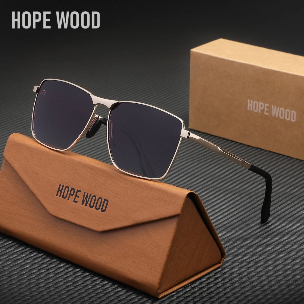HOPE WOOD 7601 Polarized Rectangle Sunglasses – Alloy Frame, UV400, Unisex