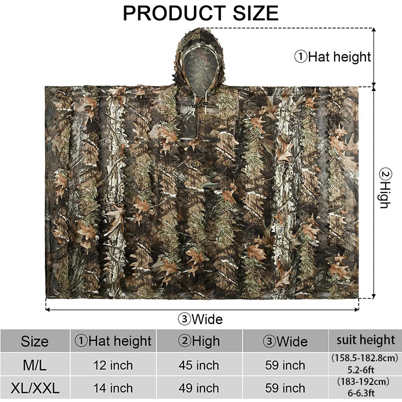 Tactical Hunting Poncho Camouflage Field Jacket – Tree Camo, L & XXL