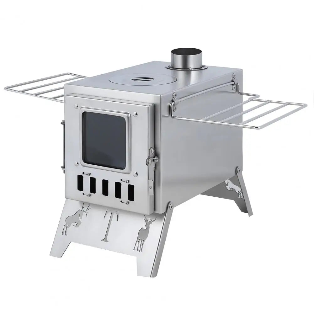 Wood Burning Camping Stove | Stainless Steel | 5-Pipe System & Viewing Window