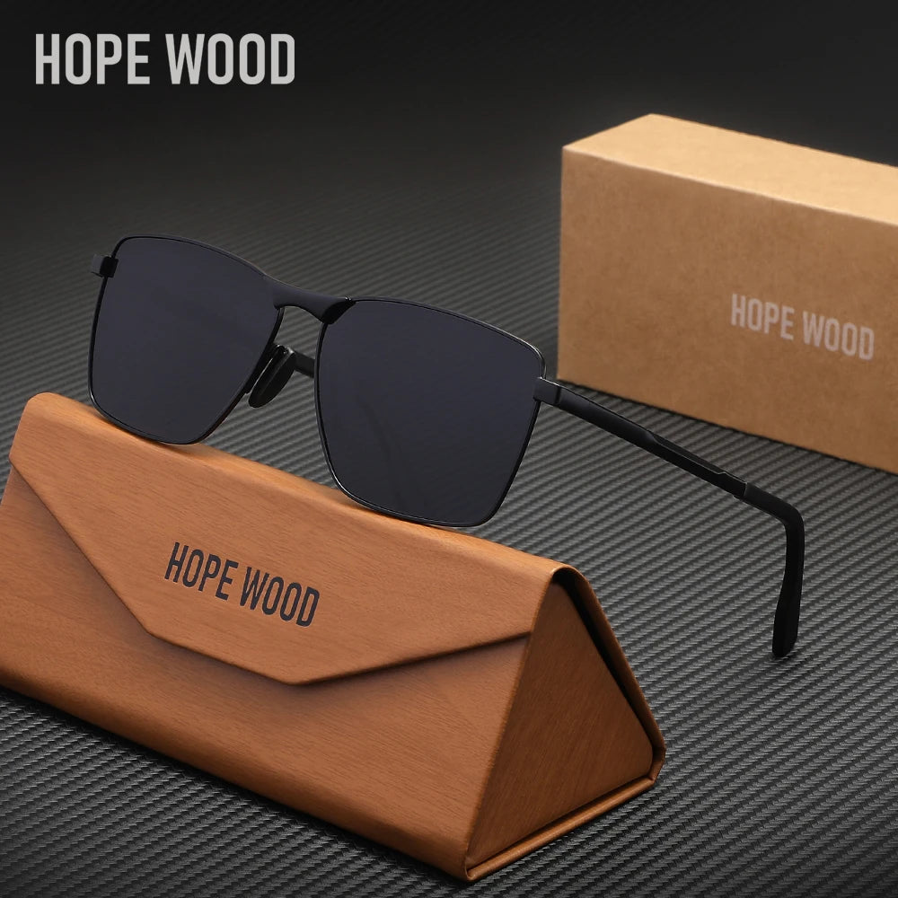 HOPE WOOD 7601 Polarized Rectangle Sunglasses – Alloy Frame, UV400, Unisex