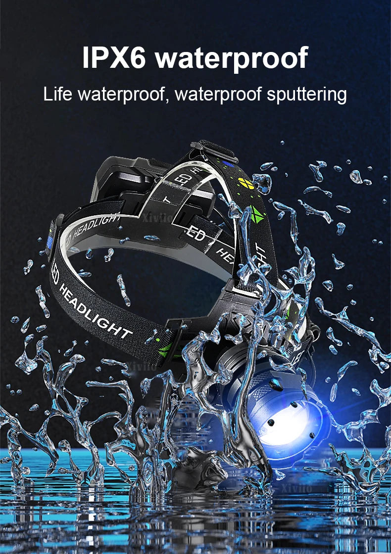 860000000LM Ultra Powerful LED Headlamp Super Bright Long Range 4500M Head Flashlight Rechargeable Head Lantern Fishing Hunting