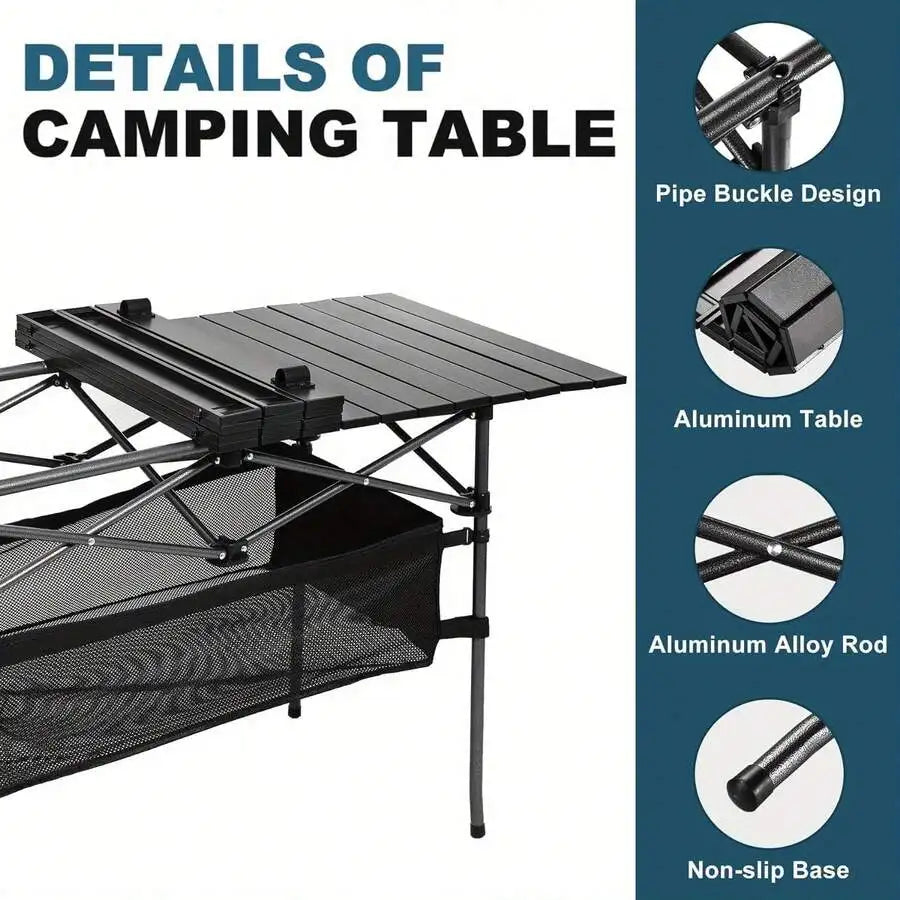 Aoran Aluminum Roll-Up Camping Table – Portable Folding Table with Carry Bag | Medium & Large | Ships from US