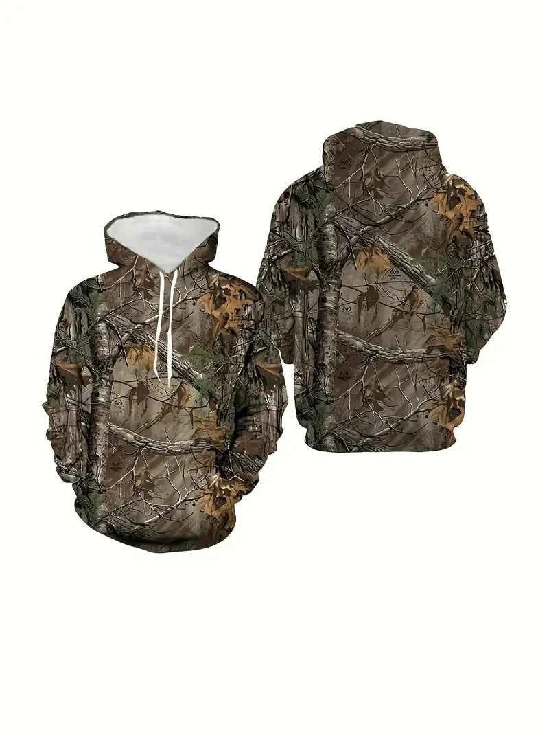 Unisex 3D Leaves Camo Hoodie – Oversized Harajuku Pullover