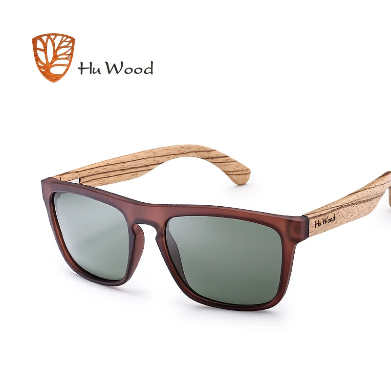 HU WOOD 8002 Zebra Wood Sunglasses – Polarized Mirror, UV400, Tall Rectangle, Unisex