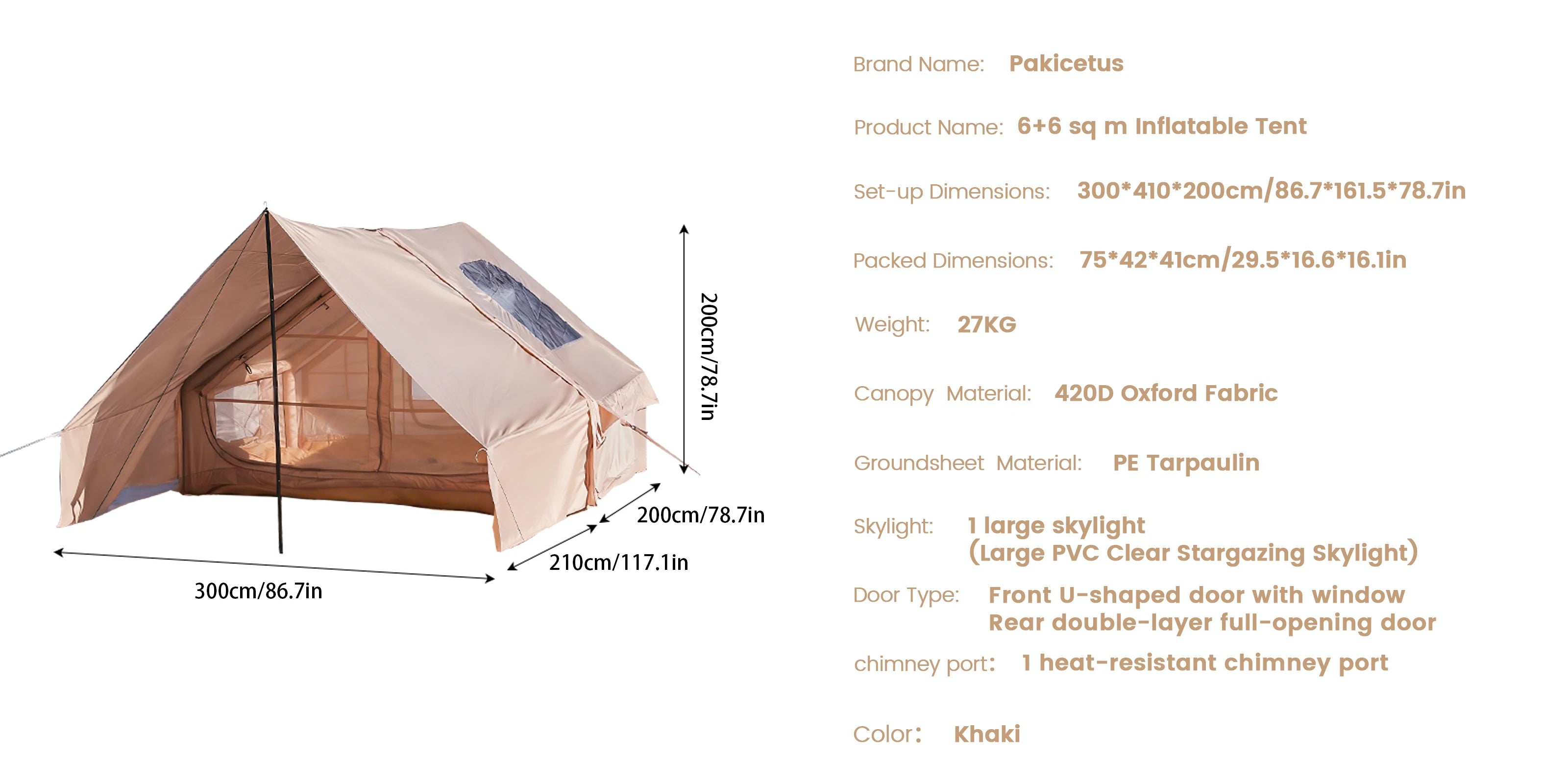 PAKICETUS Inflatable Camping Tent – 4-8 Person Portable 4-Season Waterproof Tent with Windows