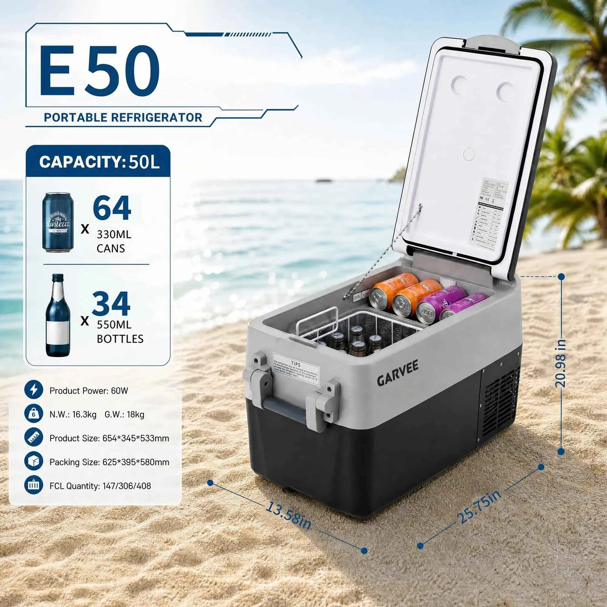 53QT Dual-Zone Portable 12V Fridge Freezer with App & LCD Control – AC/DC Power for Car, RV, Camping & Home