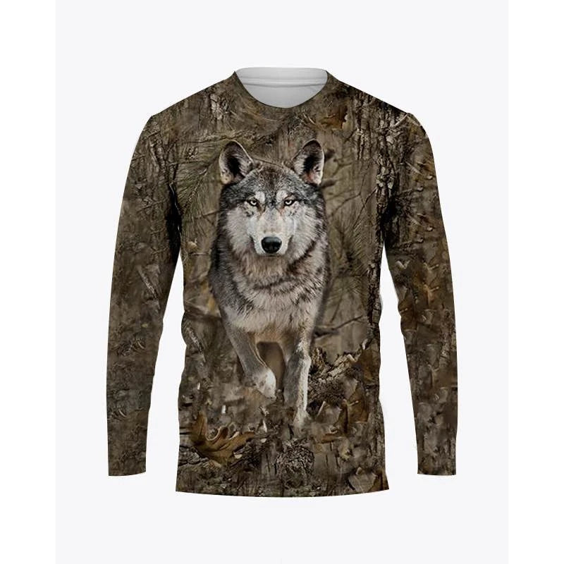 Camo & Wildlife Graphic Long-Sleeve T-Shirt – Unisex Oversized Pullover Tee