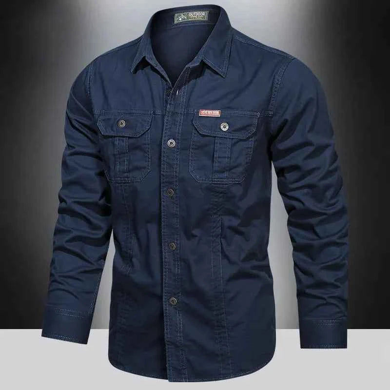 2024 Spring Cotton Cargo Shirt for Men Long Sleeve Multi-Pocket Shirts Outdoor Casual Clothing High Quality Military Overshirt