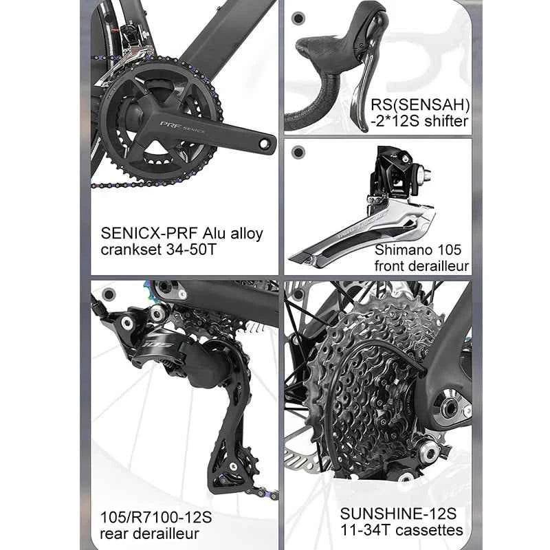 TWITTER New CYCLONE RS-24S shift+105 derailleur carbon road bike 4-pistons oil disc brake racing bicycle 700*28C for men womem