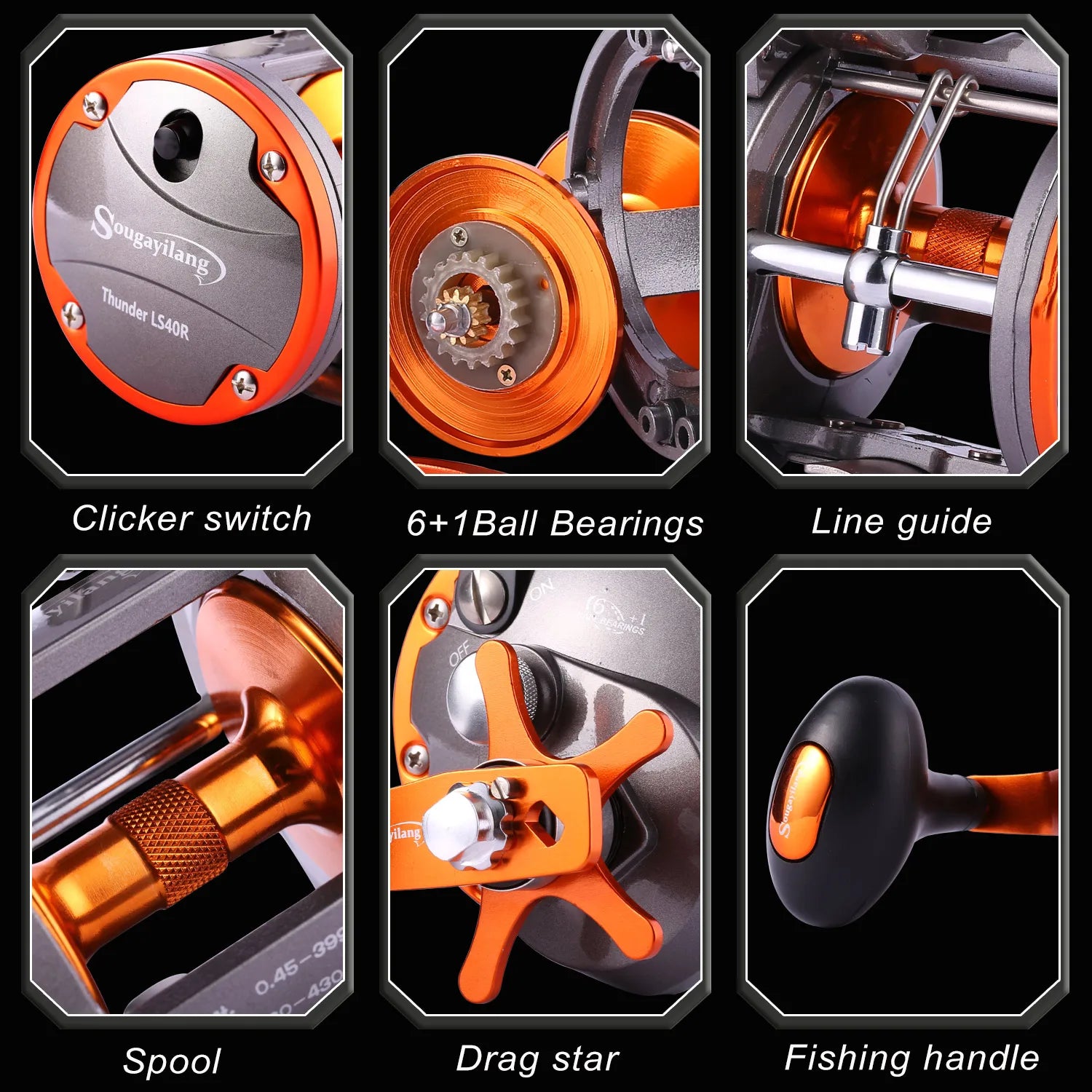 Sougayilang Thunder LS II Line Counter Trolling Reel – Conventional Level Wind 4.1:1 6+1BB 30KG Drag for Sea Bass & Grouper
