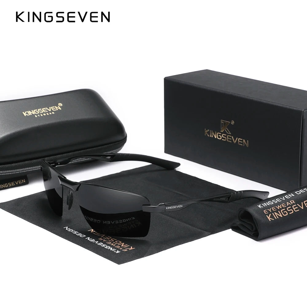 KINGSEVEN 7241 Rimless Polarized Sunglasses – Aluminum Frame, UV400, Men