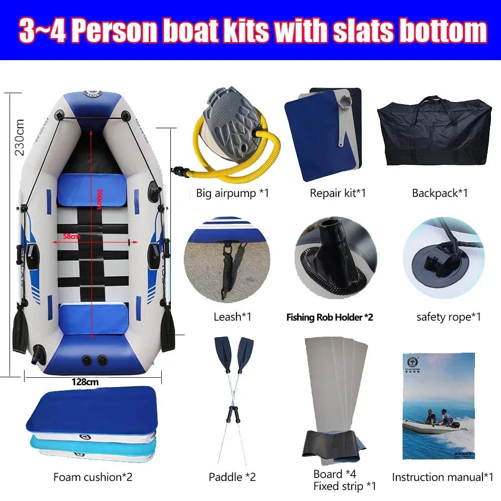 1.75-3.3m PVC Inflatable Kayak Fishing Boat with Slats Bottom for 1~6 Persons Canoeing Outdoor Water Sports Vacation Accessory
