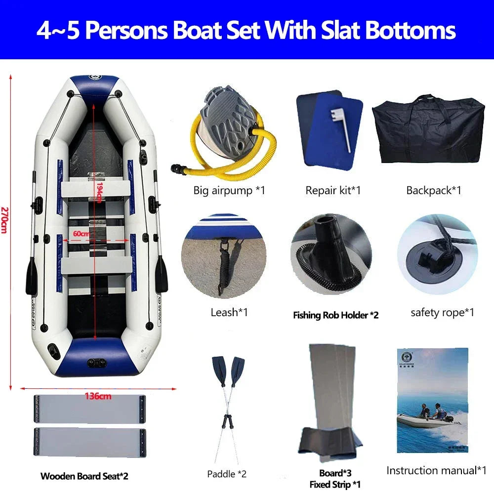 1.75-3.3m PVC Inflatable Kayak Fishing Boat with Slats Bottom for 1~6 Persons Canoeing Outdoor Water Sports Vacation Accessory