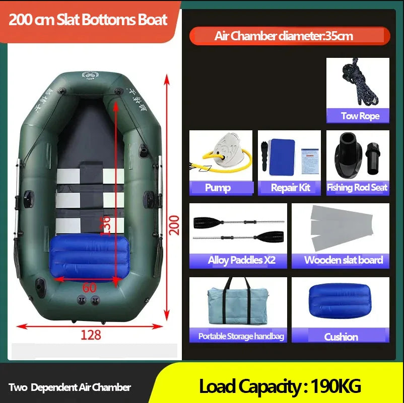 1.75~3.6m Green Fishing Kayak PVC Inflatable Boat with Air Deck Bottoms Set Fishing Boat Raft Rubber Dinghy Inflatable Clip Net
