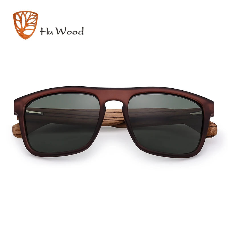 HU WOOD 8002 Zebra Wood Sunglasses – Polarized Mirror, UV400, Tall Rectangle, Unisex