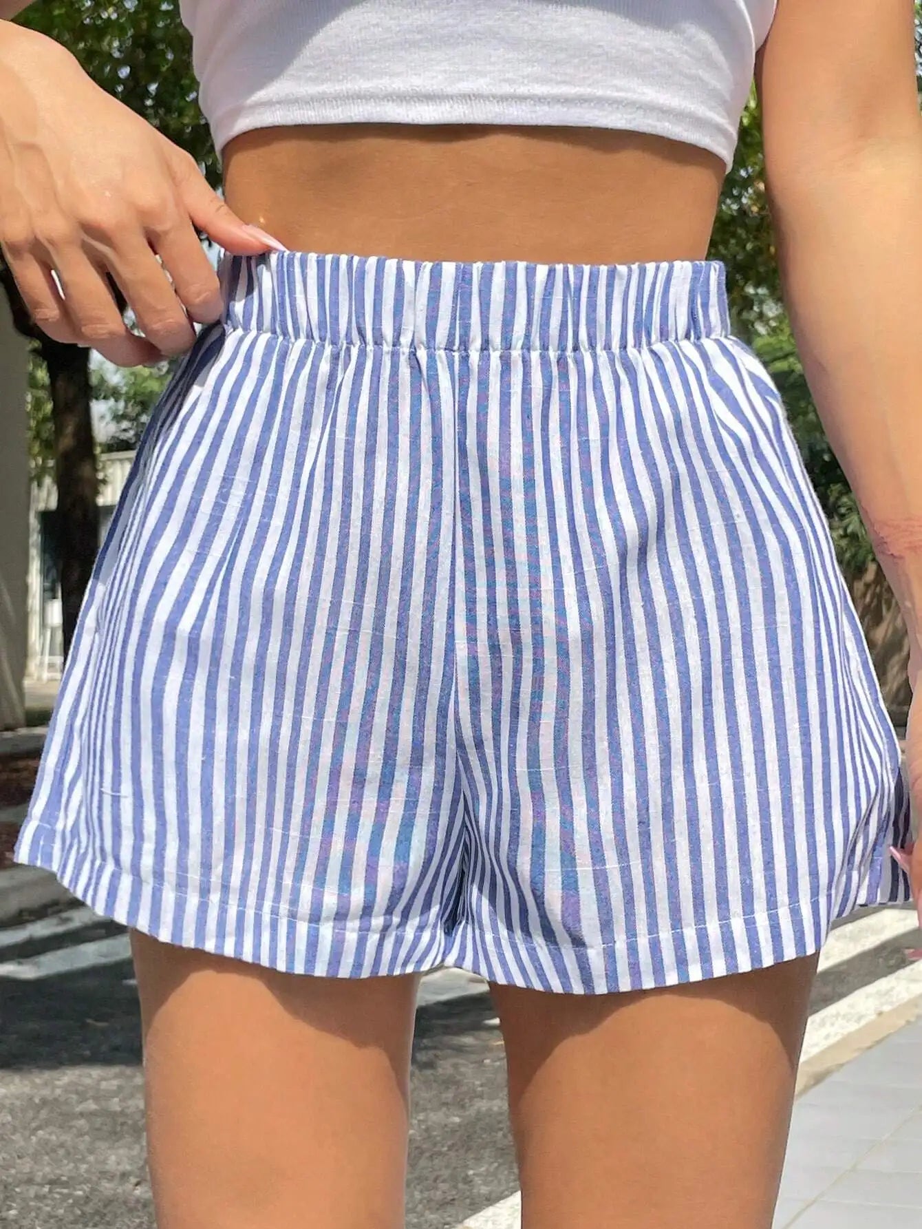 Striped Casual Mid-Waist Wide-Leg Beach Summer Women&