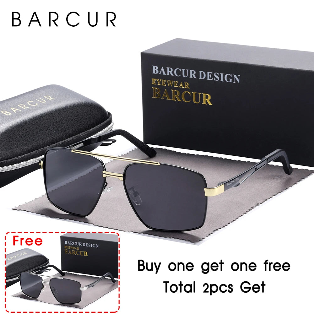 BARCUR BC8035 Polarized Pilot-Square Sunglasses – Stainless Steel, UV400, Unisex