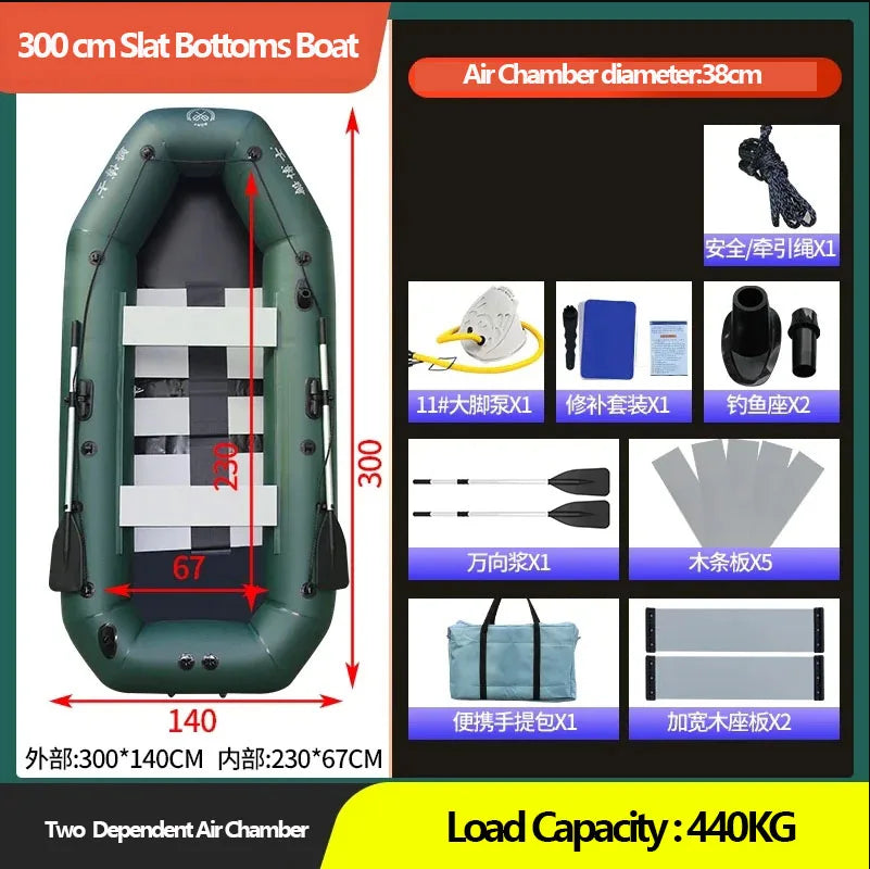 1.75~3.6m Green Fishing Kayak PVC Inflatable Boat with Air Deck Bottoms Set Fishing Boat Raft Rubber Dinghy Inflatable Clip Net