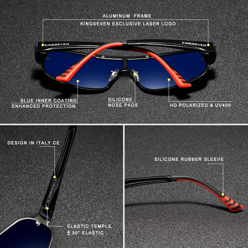 KINGSEVEN 7716 Aluminum Shield Sunglasses – Polarized, UV400, Cycling & Driving, Unisex