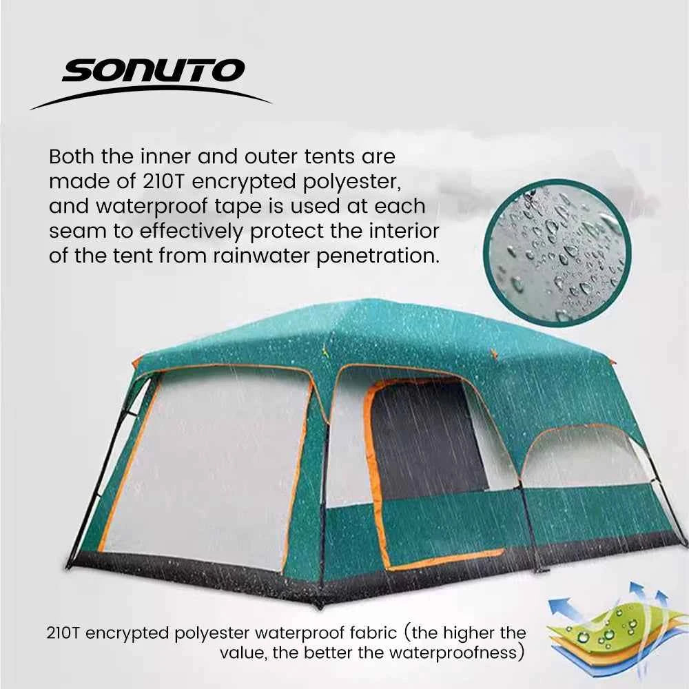 Sonuto 4-Season Family Camping Tent – 2 Bedroom + Living Room, 2000-3000mm Waterproof, 3–12 Person (S & L)