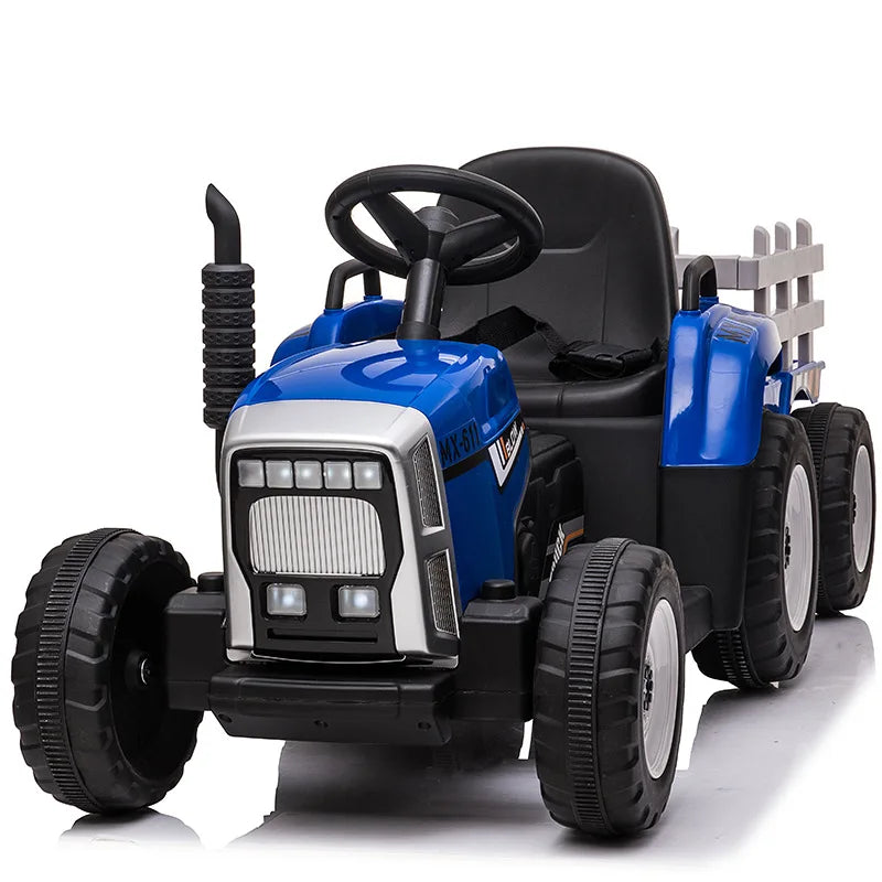 Kids Electric Ride-On Tractor – Dual Motors, LED Lights, Detachable Rear Bucket, Ages 3–12