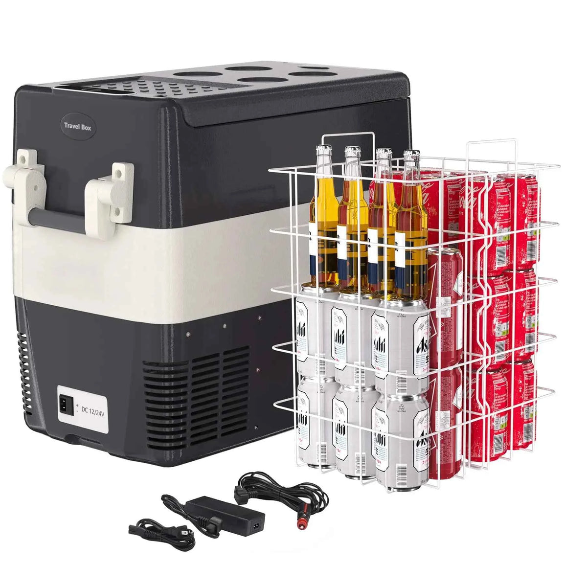 52QT Portable 12V Car Refrigerator & Freezer – Dual-Zone, 12/24V DC & 110-240V AC for Camping, RV & Road Trips