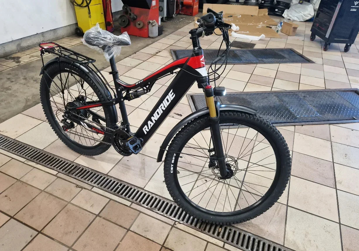 Electric Bicycle RANDRIDE YG90 1000W 48V17AH Hydraulic Brake E-bike with Full Suspension 21 Gears Shift Free Rack Electric bike
