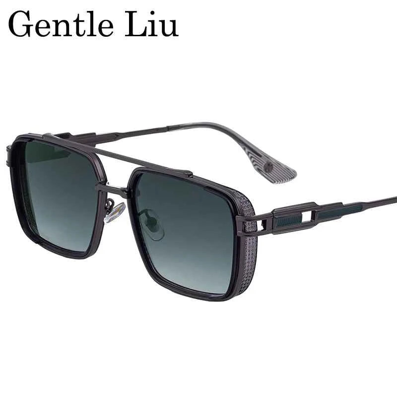 GENTLE LIU WF-5G44 Steampunk Double Beam Square Sunglasses – Alloy Frame, UV400