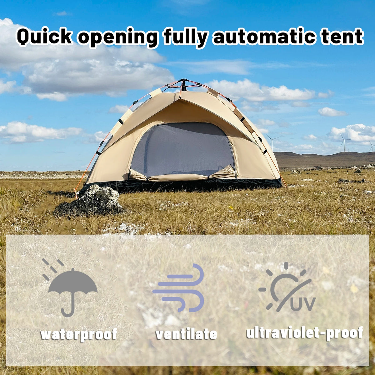 Pakicetus Pop-Up Tent – Instant Setup | Waterproof | Tarp-to-Shelter | Camping, Beach & Fishing | Gold & Gray